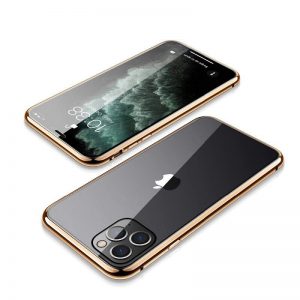 Калъф с магнитно затваряне за iPhone 14 Pro Max златен отпред и отзад