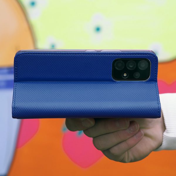 Калъф тефтер за Samsung Galaxy A12 5G син стойка