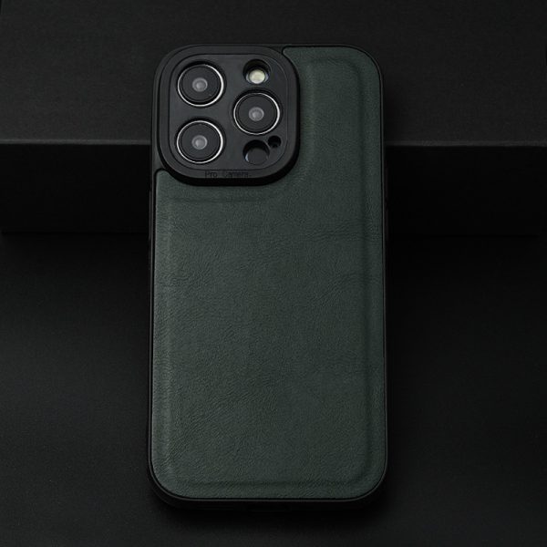 Кожен калъф за iPhone 14 Pro Max зелен гръб