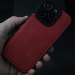 Кожен калъф за iPhone 14 Pro Max червен