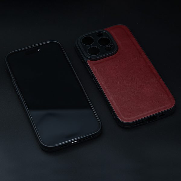 Кожен калъф за iPhone 14 Pro Max червен отпред и отзад