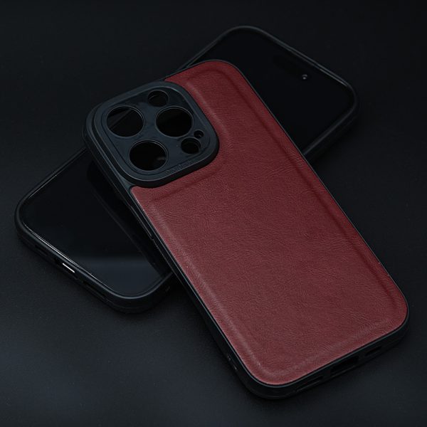 Кожен калъф за iPhone 14 Pro червен телефон