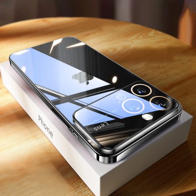 Луксозен прозрачен калъф за iPhone 15 Pro Max с пълна защита на камерата черен