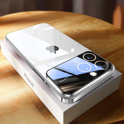 Луксозен прозрачен калъф за iPhone 15 с пълна защита на камерата сребърен