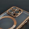 Прозрачен силиконов калъф за iPhone 15 Pro Max златен отзад камера