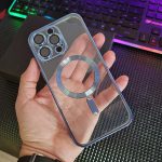 Прозрачен силиконов калъф за iPhone 15 Pro Max - син