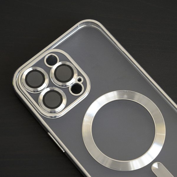 Прозрачен силиконов калъф за iPhone 15 Pro Max сребърен камера
