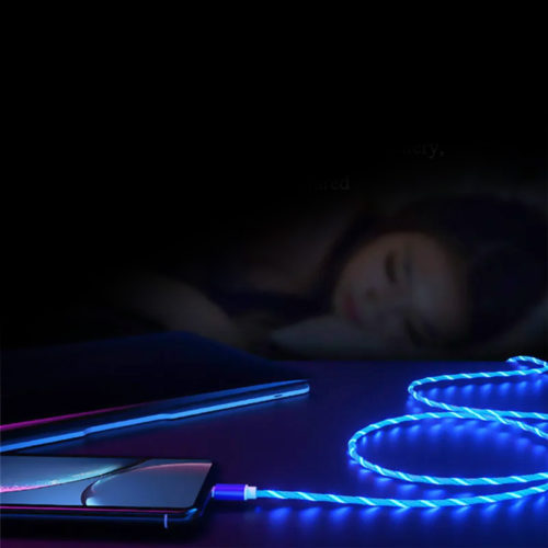 LED Светещ Usb кабел към Type C син телефон