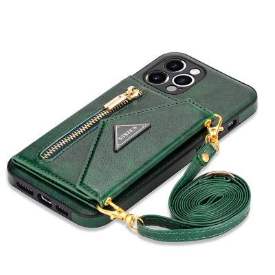 Калъф с портфейл за iPhone 15 Pro Max зелен