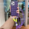 Луксозен калъф за iPhone 14 с въже за врата отзад лилав