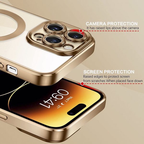 Прозрачен силиконов калъф за iPhone 13 Pro Max златен камера