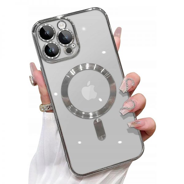 Прозрачен силиконов калъф за iPhone 13 Pro Max сребърен отзад