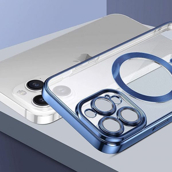 Прозрачен силиконов калъф за iPhone 13 син камера