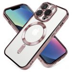 Луксозен прозрачен калъф за iPhone 14 Pro Max - розов