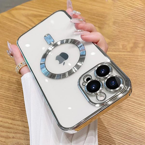 Прозрачен силиконов калъф за iPhone 14 Pro Max сребърен камера