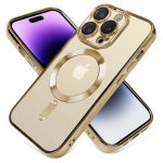 Луксозен прозрачен калъф за iPhone 14 - златен