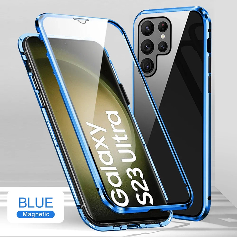 360 градусов магнитен калъф за Samsung Galaxy S23 Ultra син