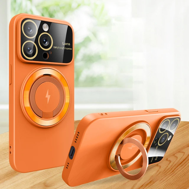 Калъф с магнитен държач за iPhone 14 Pro оранжев