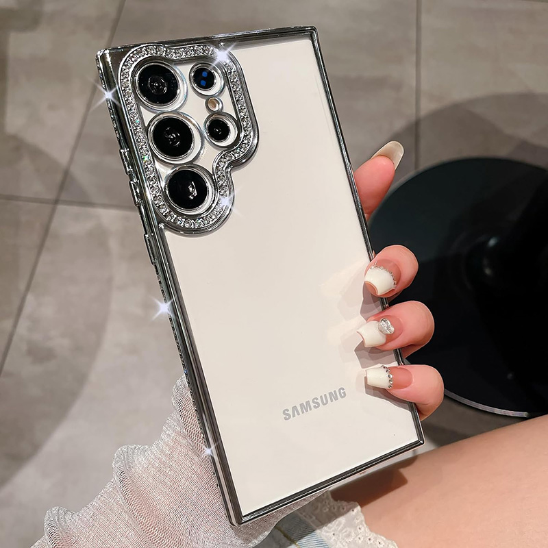 Луксозен калъф с кристали за Samsung Galaxy S24 Ultra с magsafe сребърен