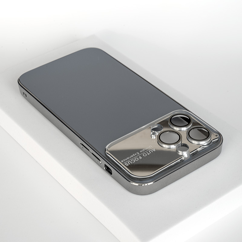 Луксозен калъф с пълна защита на камерата за iPhone 15 Pro Max сив