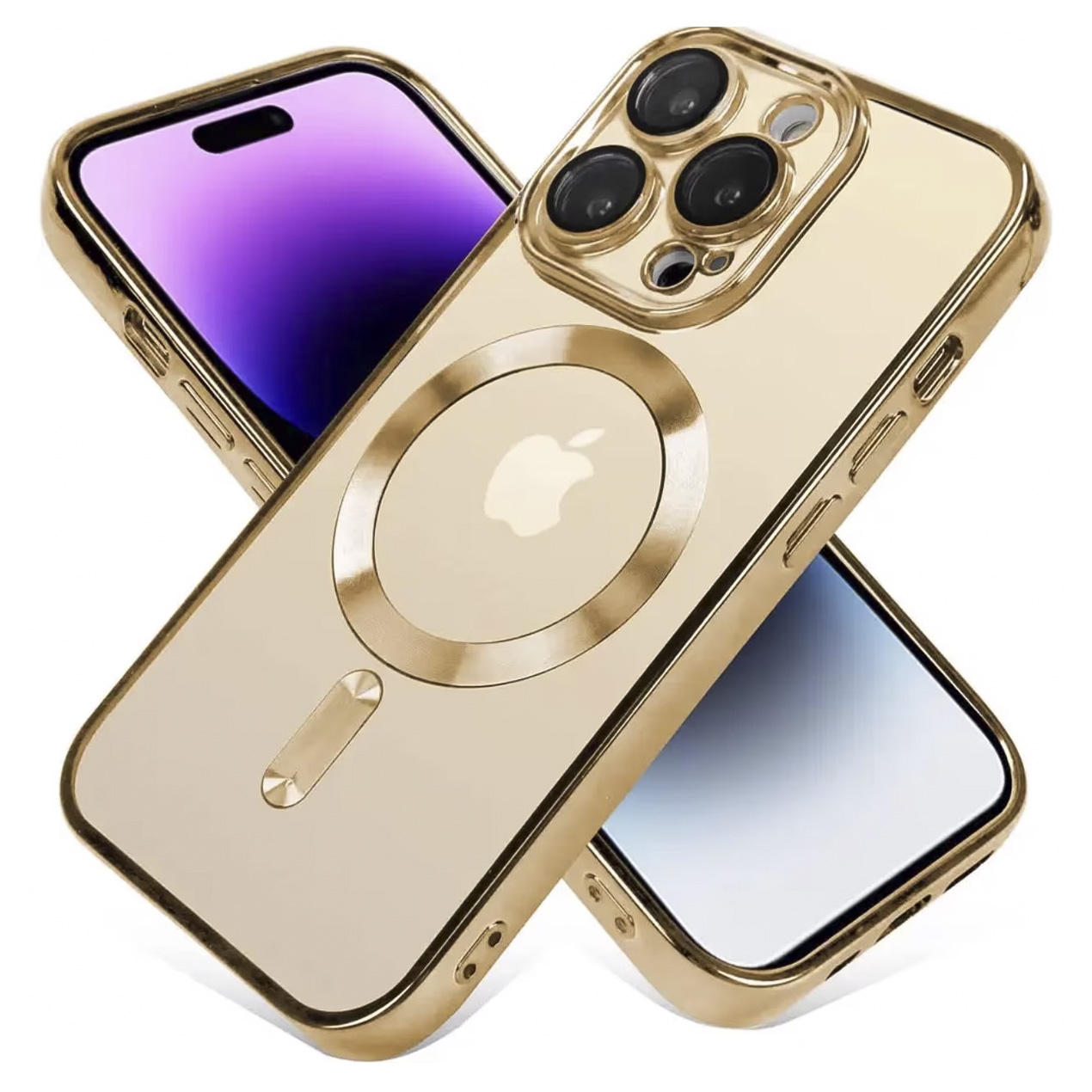 Луксозен твърд калъф за iPhone 15 Pro Max с пълна защита на камерата златен