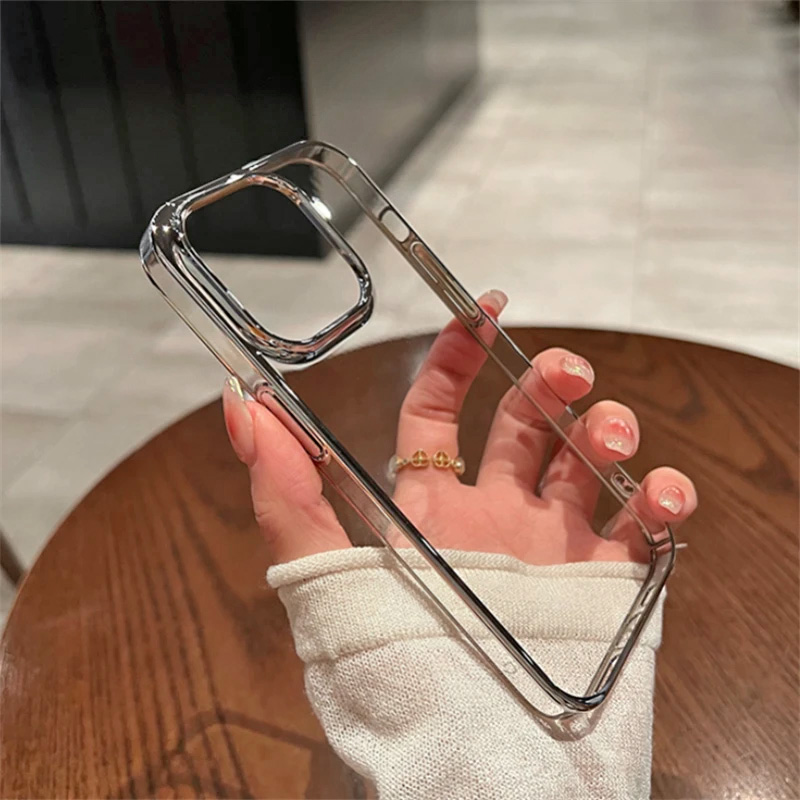 Прозрачен удароустойчив твърд калъф за iPhone 15 Pro Max сребърен