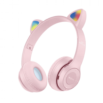 Светещи безжични bluetooth слушалки котешки уши розови
