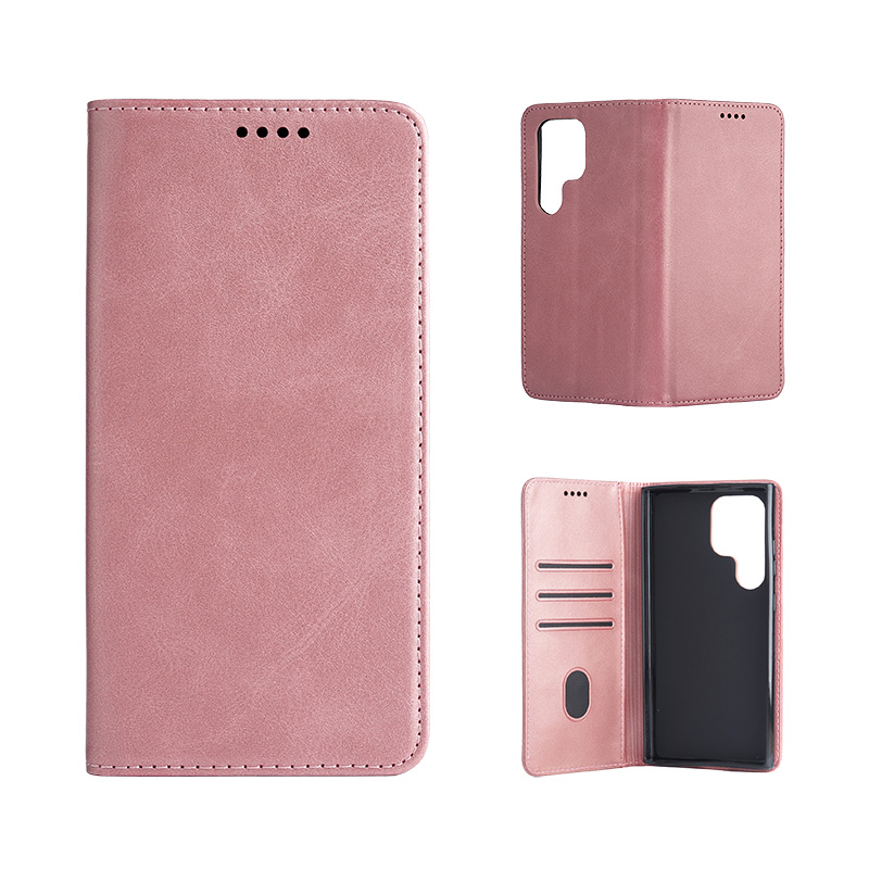 Кожен калъф с магнитен капак за Xiaomi Redmi Note 12 Pro Plus розов