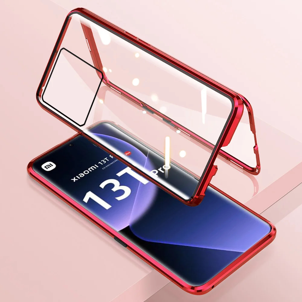 Магнитен стъклен калъф за Xiaomi 13 Pro червен