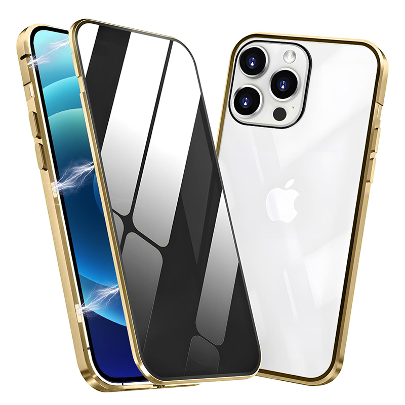 Магнитен стъклен калъф за iPhone 12 Pro Max златен