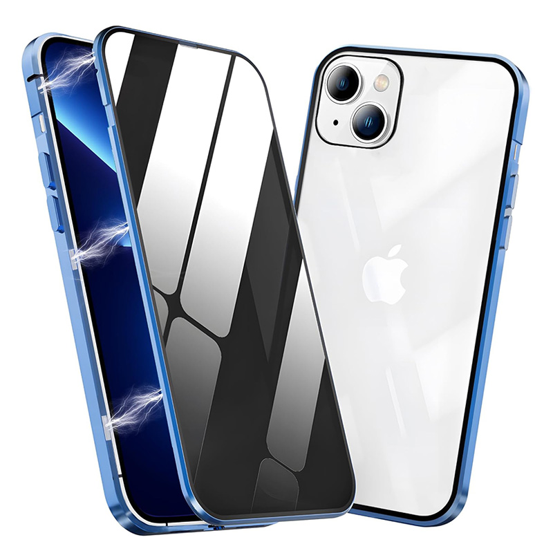Магнитен стъклен калъф за iPhone 12 Pro Max син