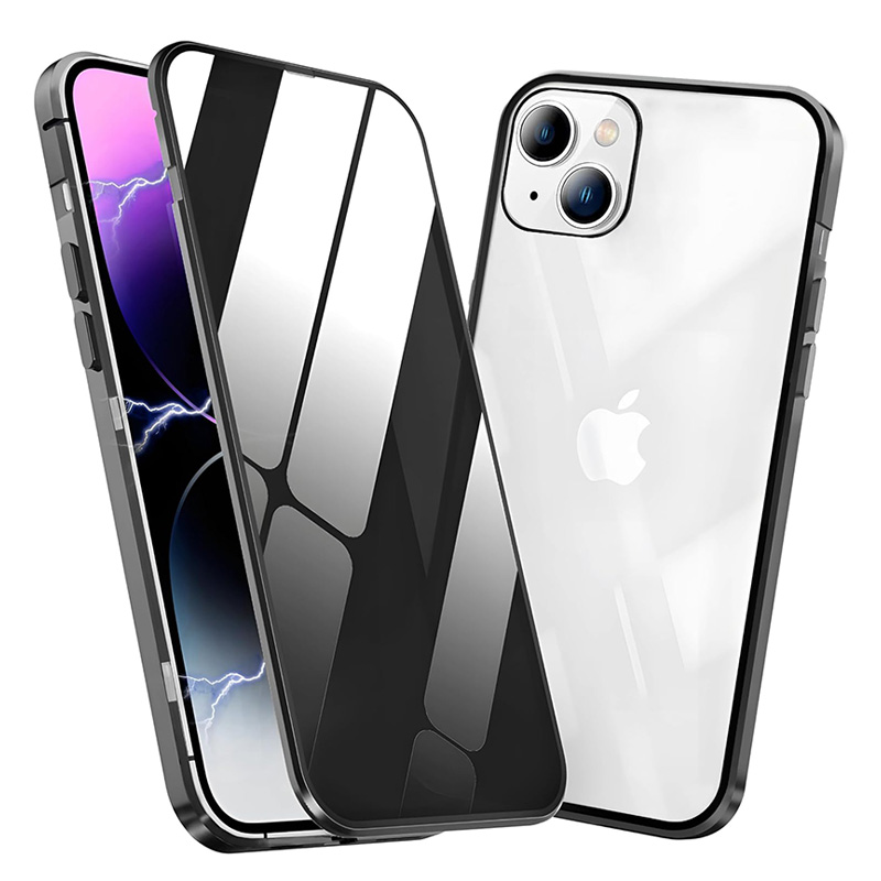 Магнитен стъклен калъф за iPhone 12 Pro Max черен