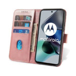 Кожен калъф тефтер с магнитна закопчалка за Motorola Moto G13 розов отворен с джобове