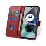 Кожен калъф тефтер с магнитна закопчалка за Motorola Moto G23 червен отворен с джобове