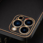 Луксозен кожен калъф за iPhone 14 Plus черен камера