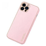 Луксозен кожен калъф за iPhone 14 Pro Max розов гръб и камера