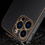 Луксозен кожен калъф за iPhone 14 Pro Max черен удароустойчив
