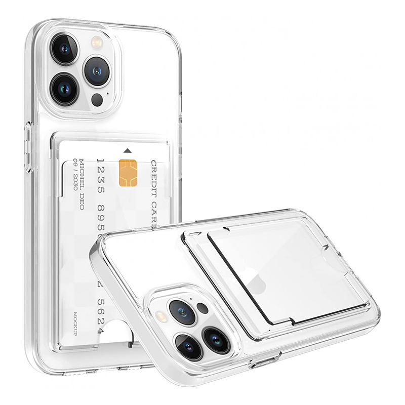 Прозрачен силиконов калъф с джоб за iPhone 15