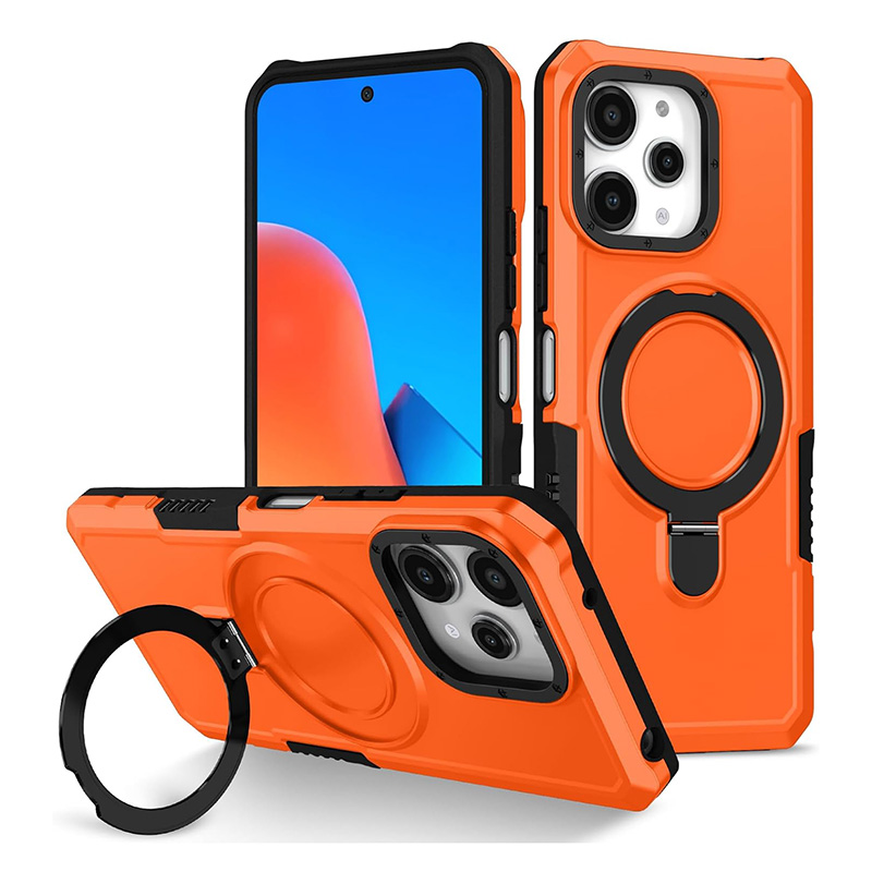 Удароустойчив калъф с опорна скоба за iPhone 15 оранжев
