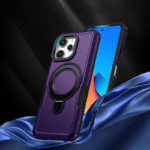 Удароустойчив калъф с опорна скоба за iPhone 15 тъмно лилав защита камера