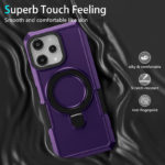Удароустойчив калъф с опорна скоба за iPhone 15 тъмно лилав против отпечатъци