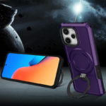 Удароустойчив калъф с опорна скоба за iPhone 15 тъмно лилав стойка