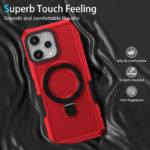 Удароустойчив калъф с опорна скоба за iPhone 15 червен против отпечатъци