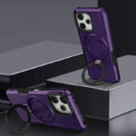 Удароустойчив калъф с опорна скоба за iPhone 15 Pro Max тъмно лилав подсилена скоба