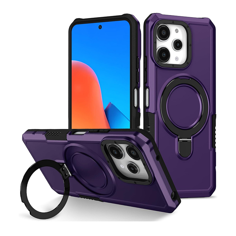 Удароустойчив калъф с опорна скоба за iPhone 15 Pro Max тъмно лилав