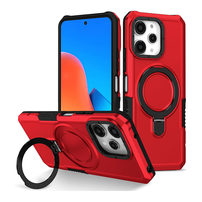 Удароустойчив калъф с опорна скоба за iPhone 15 Pro Max червен