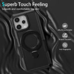 Удароустойчив калъф с опорна скоба за iPhone 15 Pro Max черен против отпечатъци