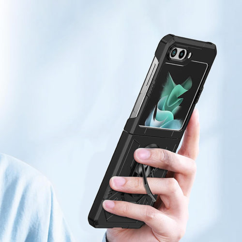 Удароустойчив калъф с ринг за Samsung Galaxy Z Flip 5 черен удобство при работа