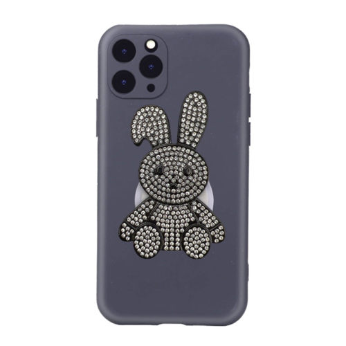 Луксозен попсокет Зайче с кристали черен калъф