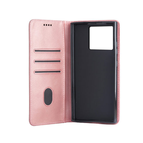 Кожен калъф с магнитен капак за Xiaomi 15 Pro розов джобове